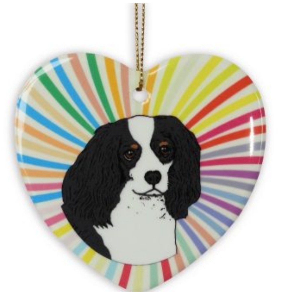 CAVALIER KING CHARLES dog ceramic heart ornament  nwot gift